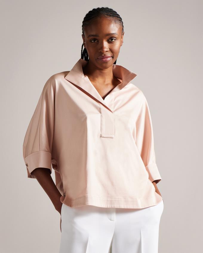 Chemisier Ted Baker Wide Neck Cotton Batwing Rose Femme | ZXJ-36292993